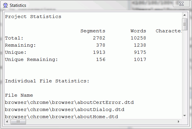 Statistica del projecto